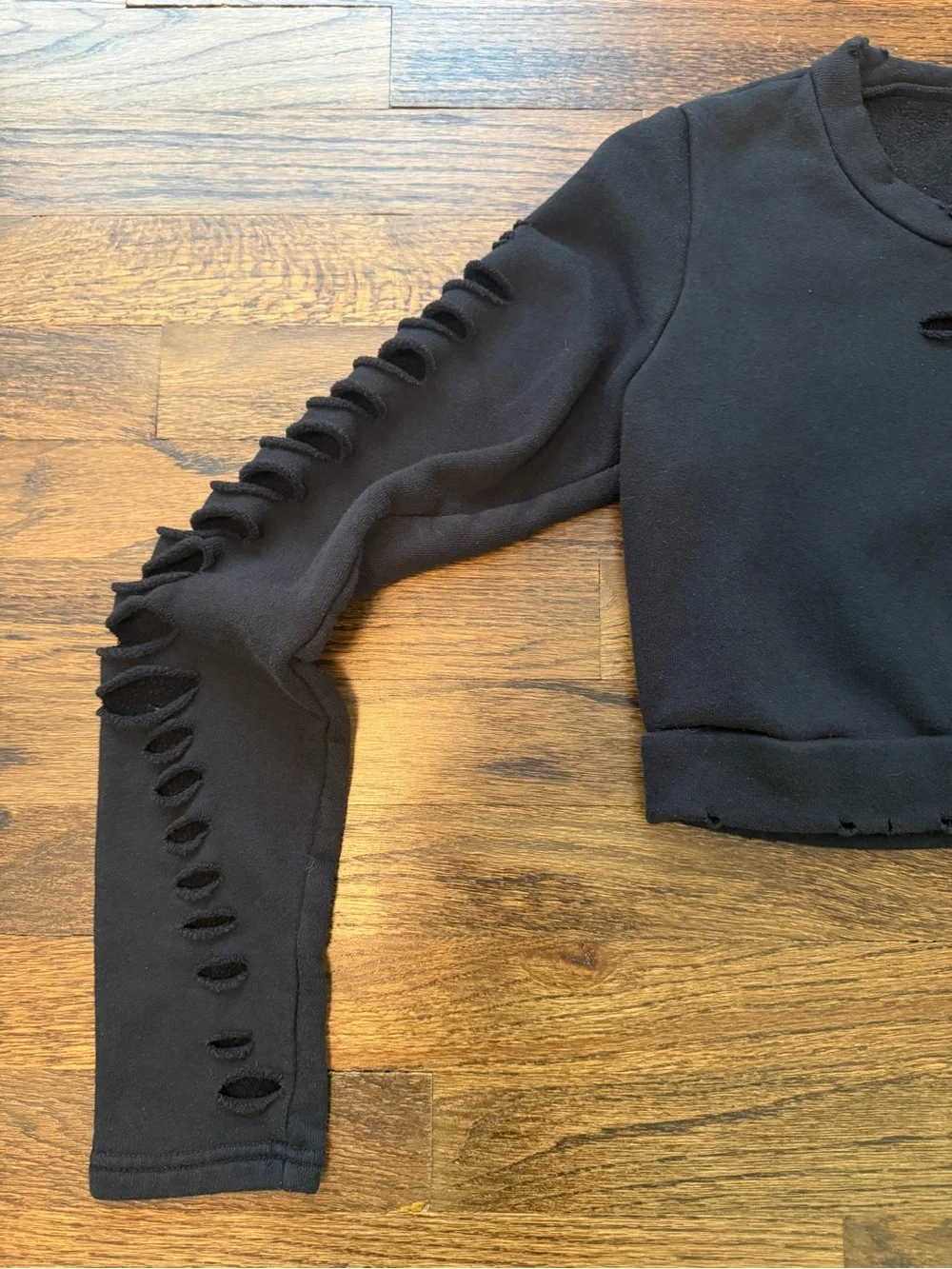 Alo Black Ripped Cropped Sweatshirt, Size XS/S